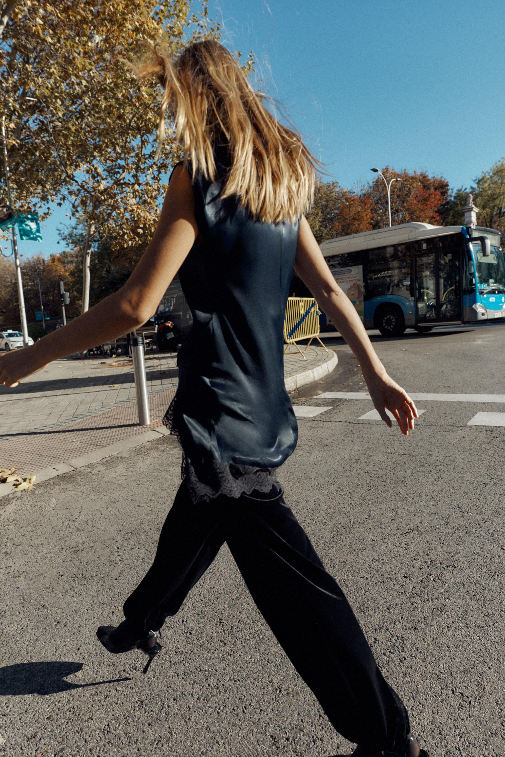 COMBINATION SATIN EFFECT LACE MINI DRESS